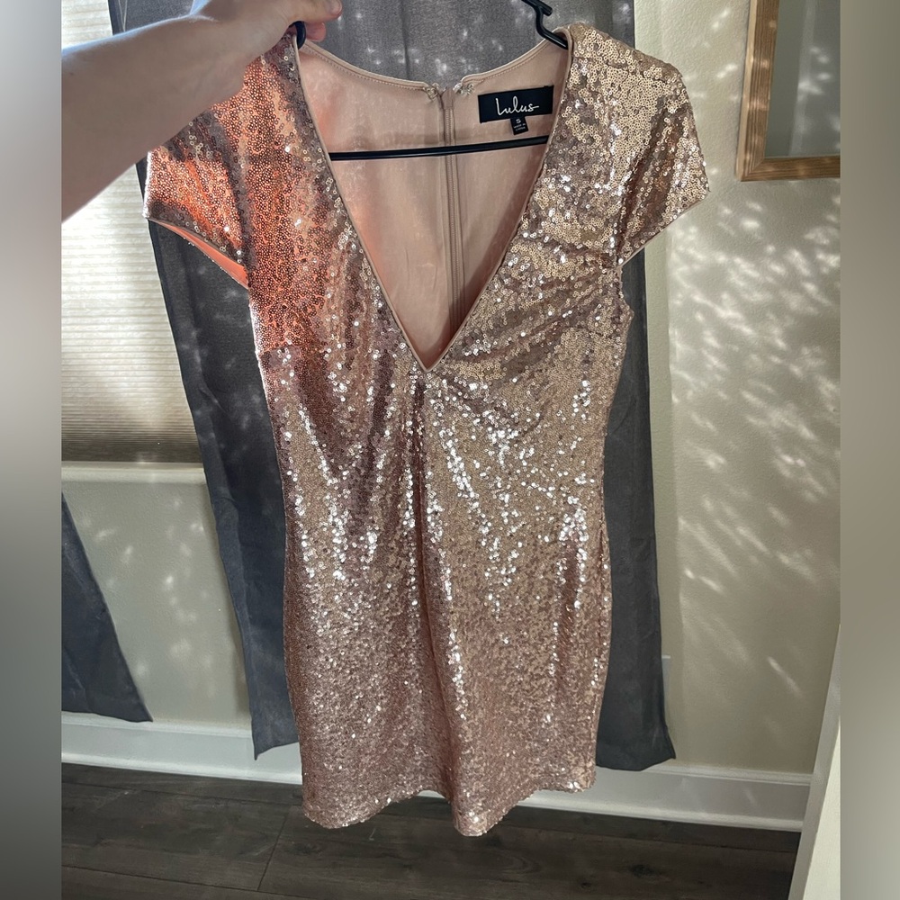 Lulu’s Rose Gold Mini Sequin Dress